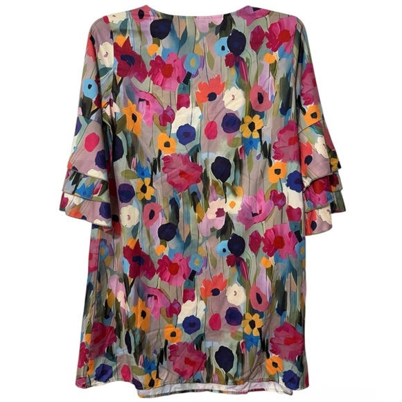 Women's Floral Multicolor V Neck Tiered Bell Sleeves Tunic Dress Sz Large - Picture 5 of 6